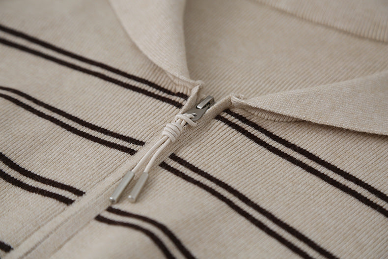 【LD11036】實拍雙頭拉鍊海軍領條紋針織開衫251202