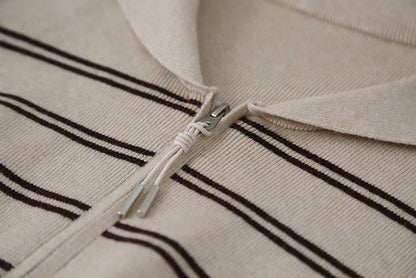 【LD11036】實拍雙頭拉鍊海軍領條紋針織開衫251202