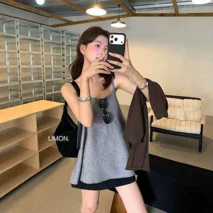 【LNM8582】檸檬檸檬早秋甜美縮腰細肩帶針織背心260728