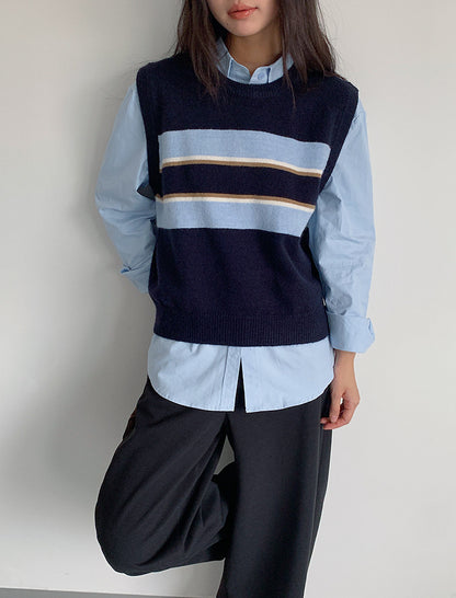 【LD11014】實拍學院感條紋圓領針織毛衣251110