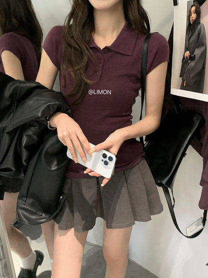 【L006838】實拍檸檬秋季氣質POLO領短袖針織衫250915