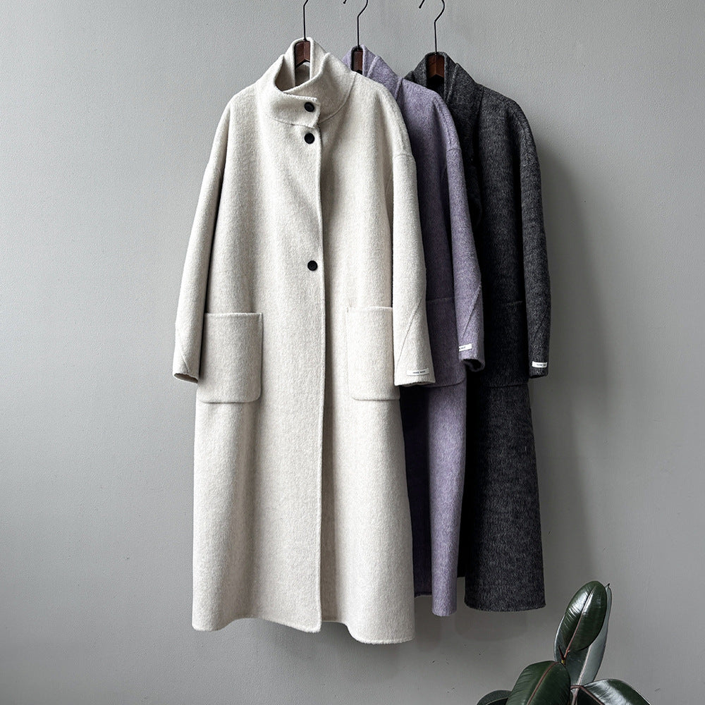 【Y25527】實拍高單質感雙面羊毛呢立領大衣（棉羊毛68%)251106