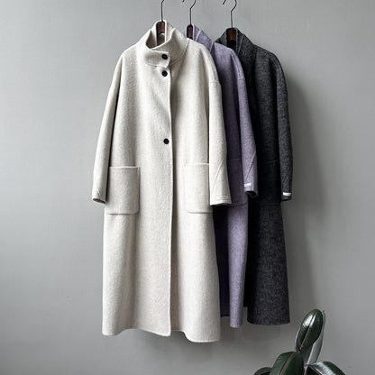 【Y25527】實拍高單質感雙面羊毛呢立領大衣（棉羊毛68%)251106