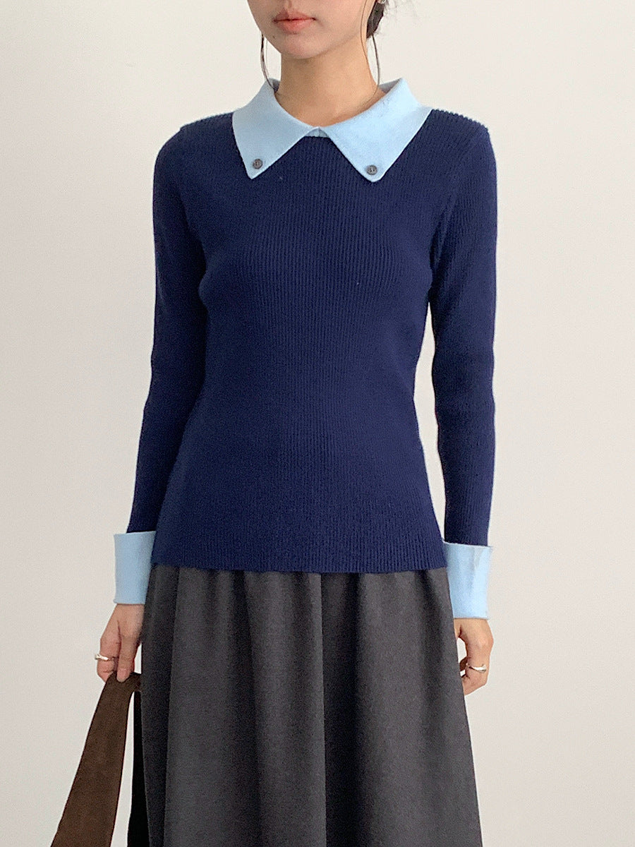 【LD11026】實拍絕美法式針織坑條假2件針織衫251124