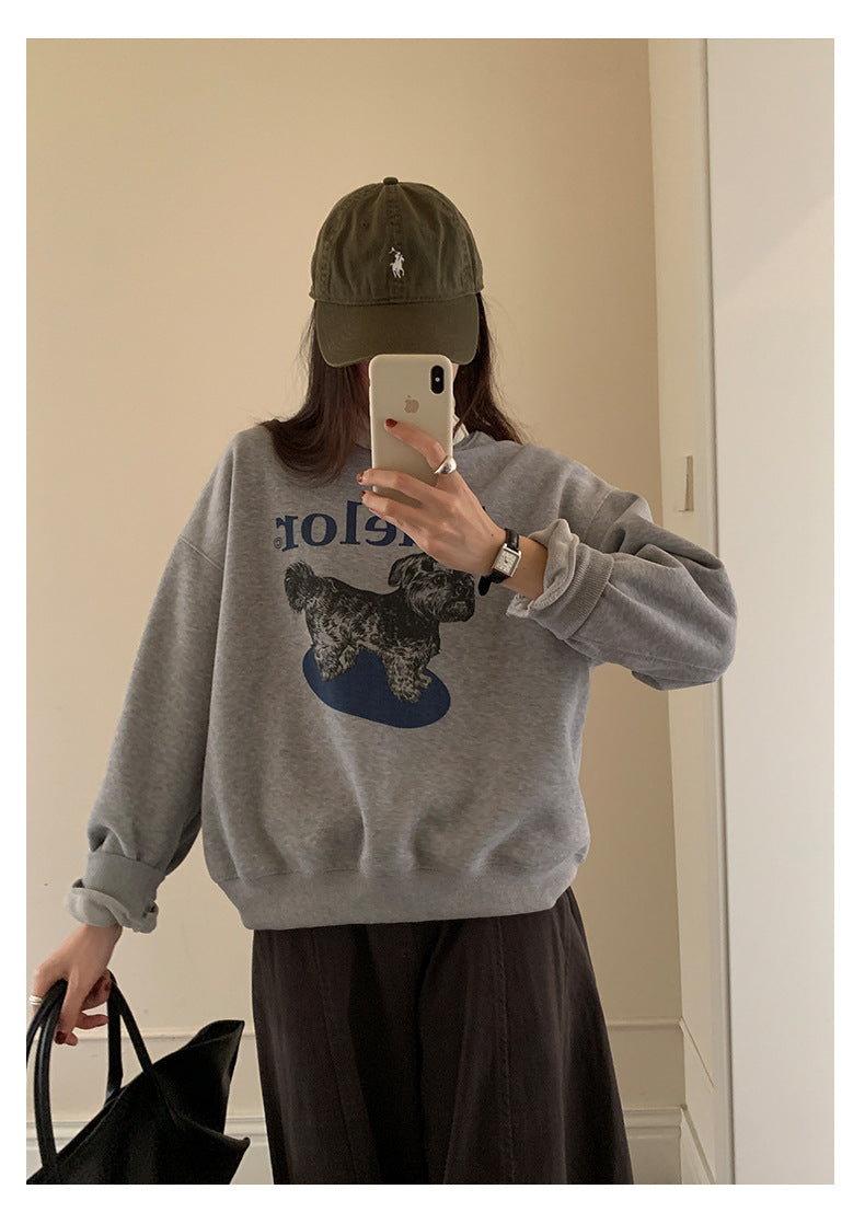 【H5496】實拍韓系小狗印花加絨厚棉衛衣251118