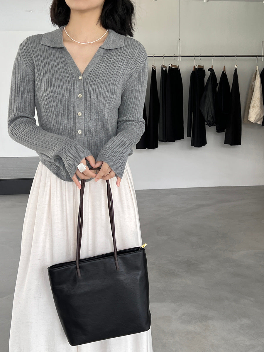 【cim6901】實拍慵懶紙片人polo領針織衫251030