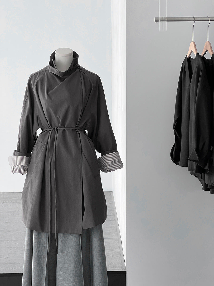 【cim1659】實拍秋冬復古英倫翻領風衣外套＋繫帶251030