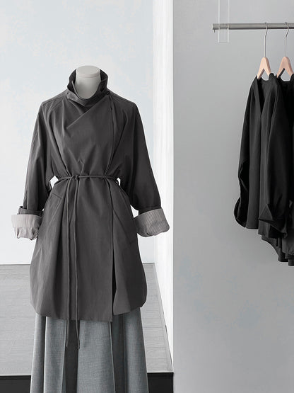 【cim1659】實拍秋冬復古英倫翻領風衣外套＋繫帶251030