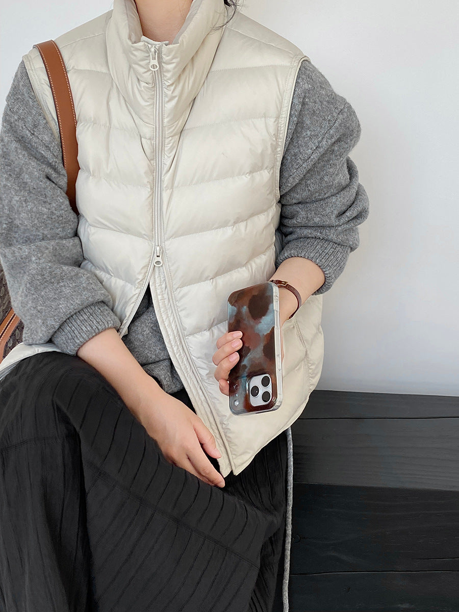 【cimz6377】實拍立領排骨雙頭拉鏈羽絨背心(90白鴨絨)251120