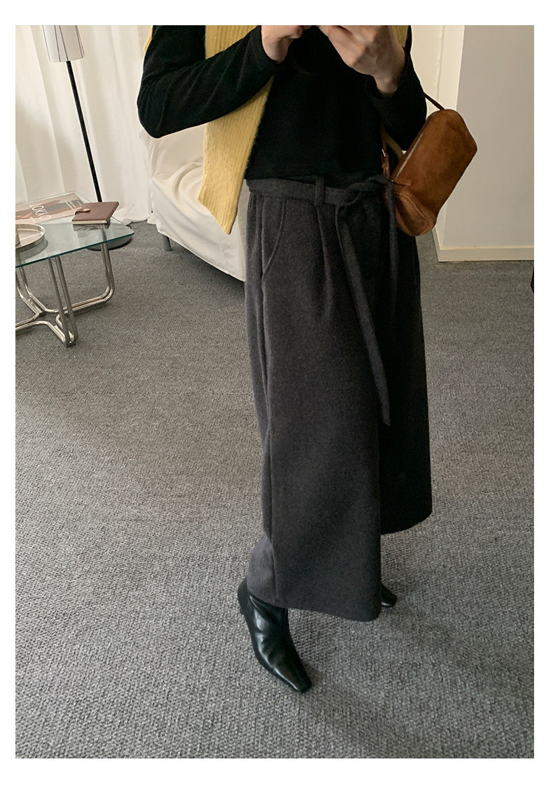 【H5491】實拍秋冬毛呢鬆緊腰加厚闊腿休閒褲251109