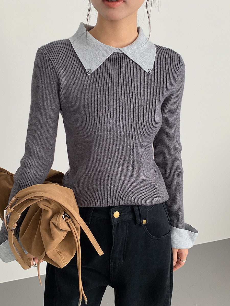 【LD11026】實拍絕美法式針織坑條假2件針織衫251124