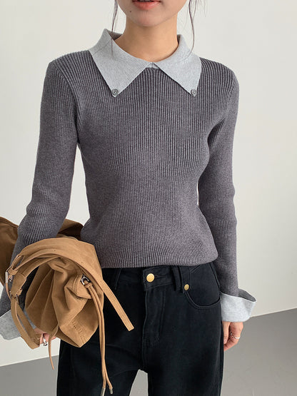 【LD11026】實拍絕美法式針織坑條假2件針織衫251124