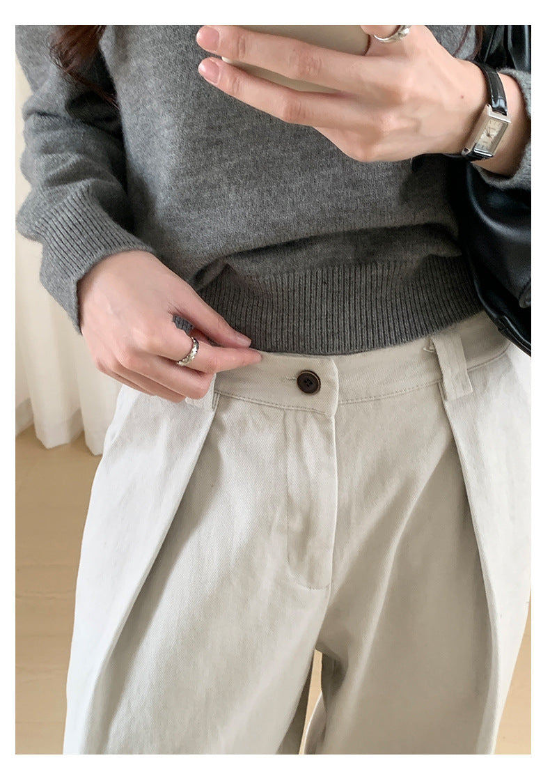 【H566】實拍秋冬高腰斜紋棉挺版西裝長褲（後鬆緊腰）251021