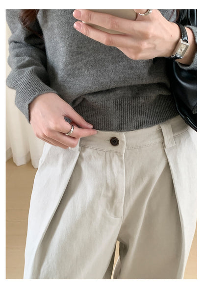 【H566】實拍秋冬高腰斜紋棉挺版西裝長褲（後鬆緊腰）251021