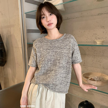【LR991371】實拍imiss高級感氣質！高級感混雜色圓領短袖針織衫260305