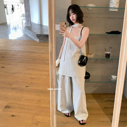 【】IMISS高品质亚麻吊带背心女2026夏季新款时尚百搭小衫衣服(配飘带