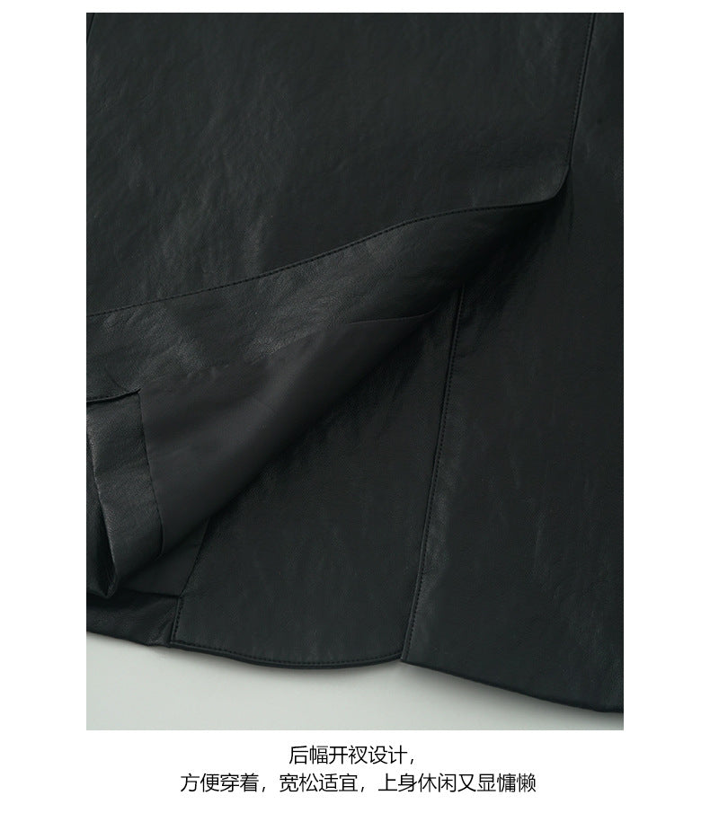 【H5398】實拍韓系高級感黑色皮衣西裝外套250902