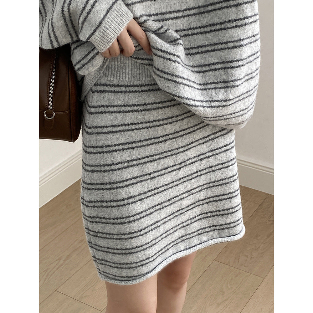 【YP6619】實拍復古條紋毛衣＋針織短裙(含羊毛6%)  套裝251023