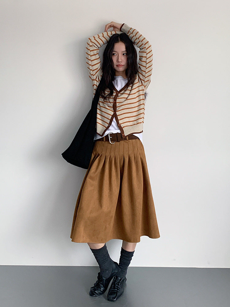 【LD11016】實拍冬季復古麂皮絨A字裙251110