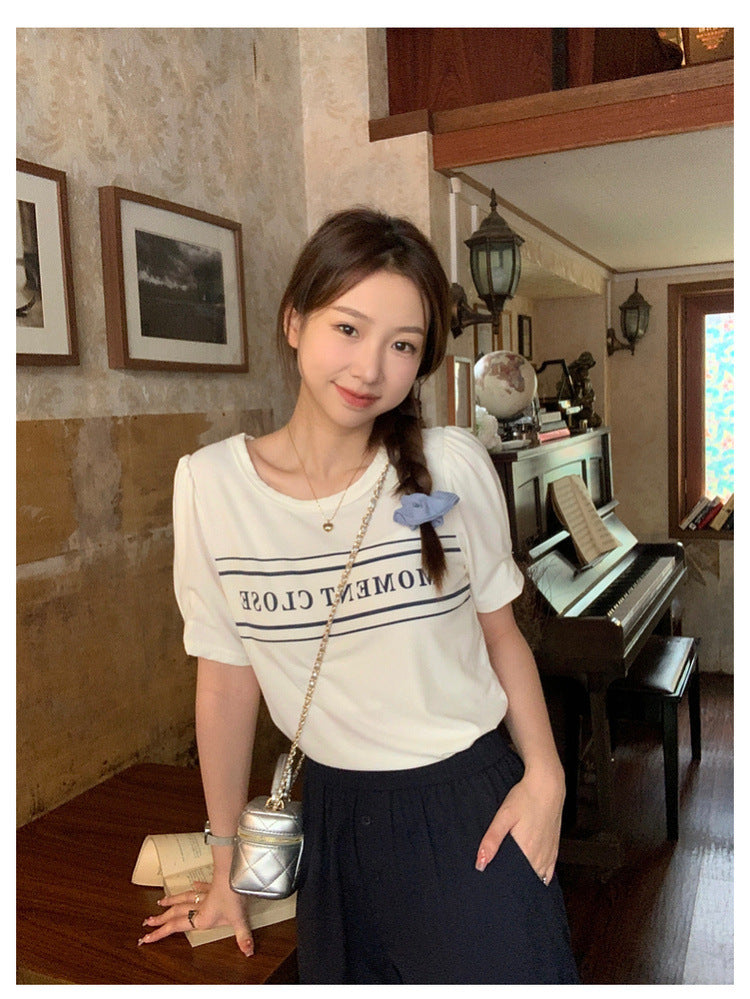 【H6008】實拍韓國簡約字母印花T恤女230616