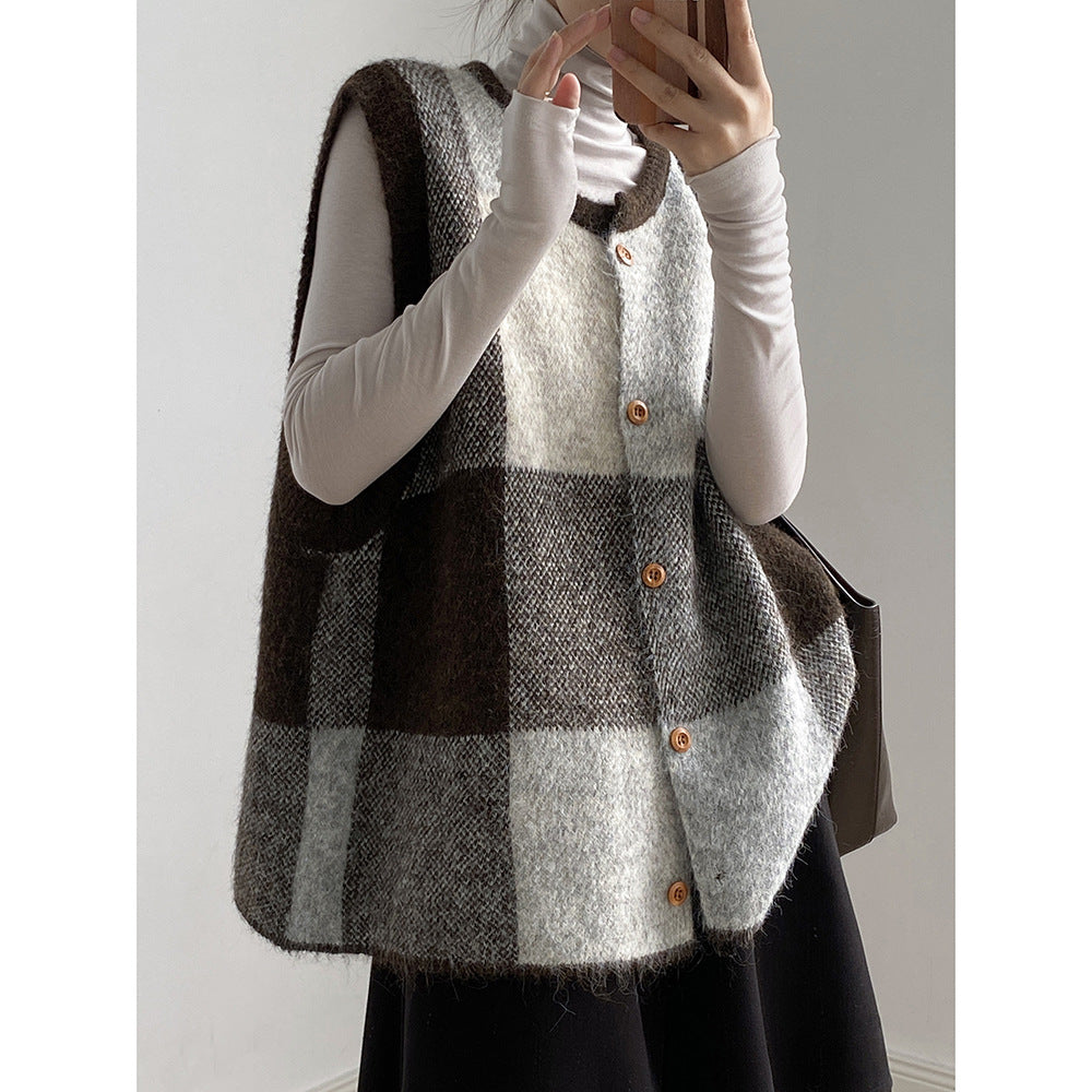 【YP2576】 實拍日系復古格子針織馬甲(含羊毛3%) 251023