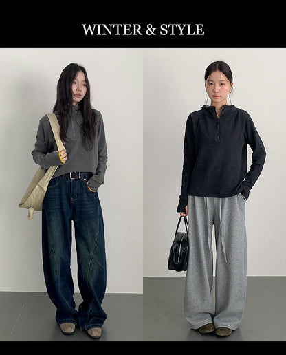 【LD11028】實拍德絨舒適極簡半拉鍊連帽衞衣251124