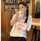 【H6884】實拍韓國夏季波邊袖字母棉質T恤230505