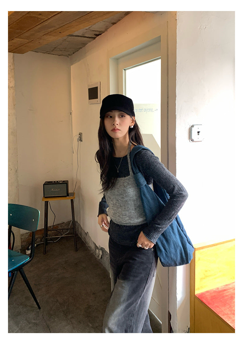 【H5393】實拍韓系簡約長袖針織衫＋休閒針織背心250902