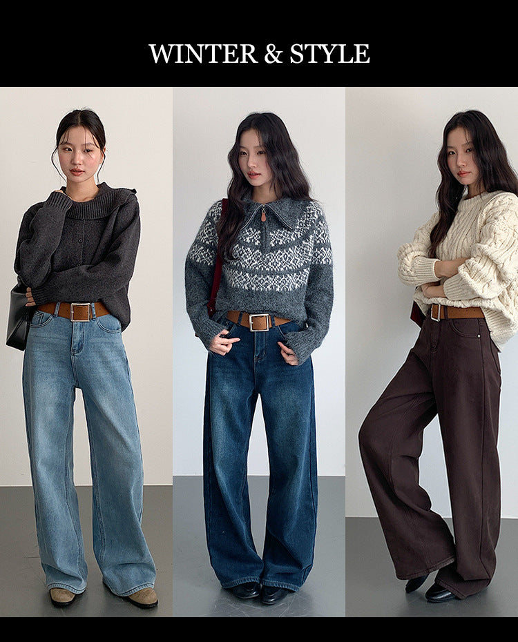 【LD11010】實拍S~XL復古加絨加厚高腰直筒牛仔褲251110