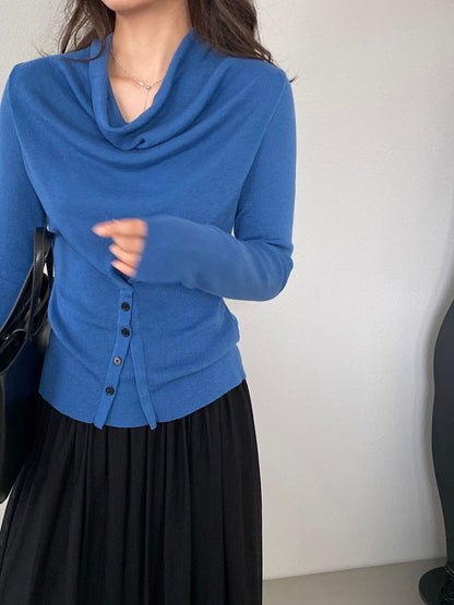 【cimzM946】氣質慵懶超顯白✨設計感垂墜領一字肩露肩顯瘦針織上衣260319