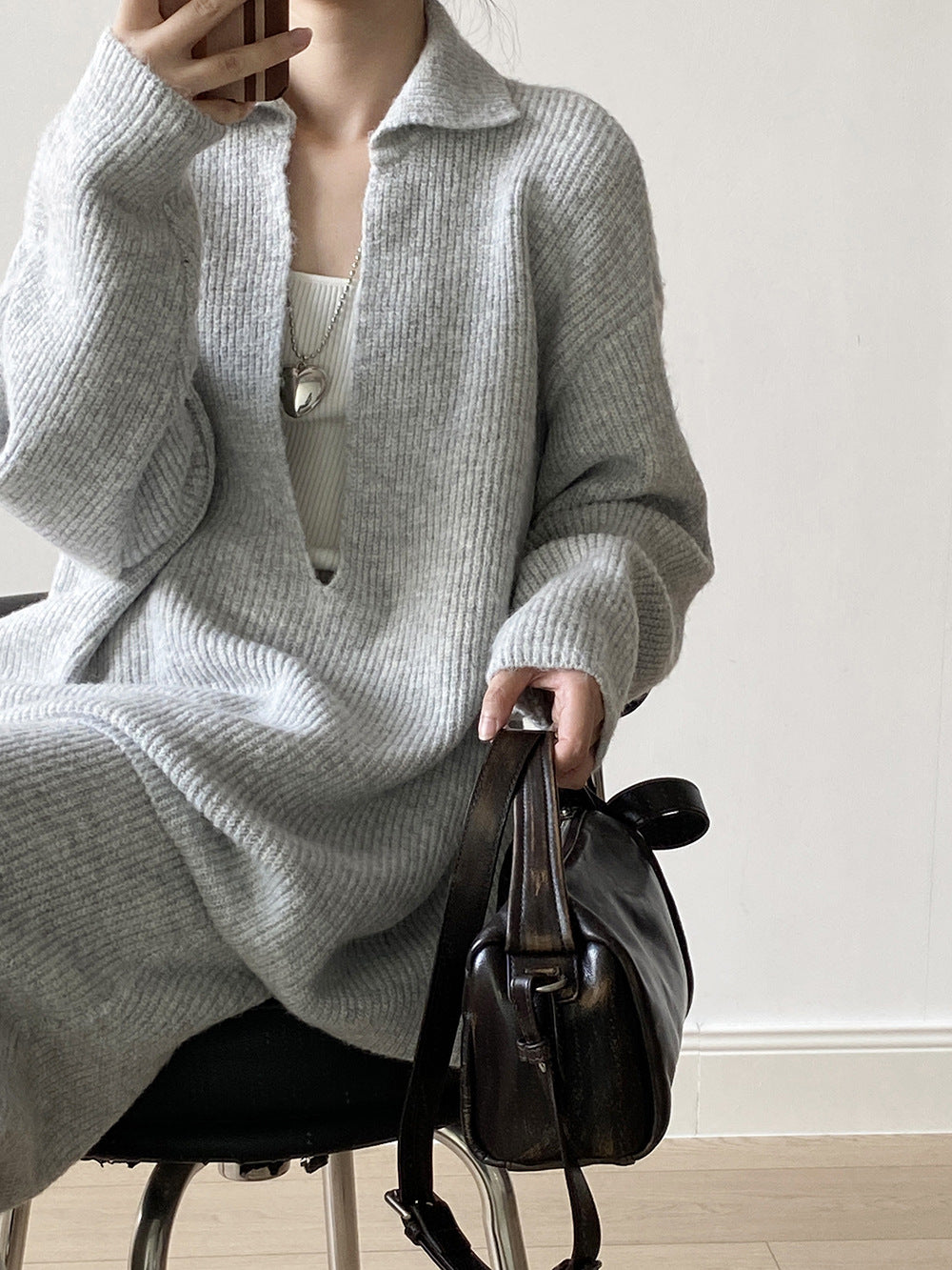 【YP680】 實拍深V慵懶毛衣＋針織長裙(含羊6%) 套裝251023