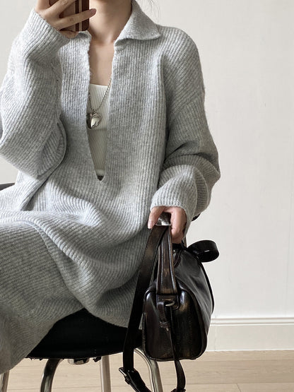 【YP680】 實拍深V慵懶毛衣＋針織長裙(含羊6%) 套裝251023