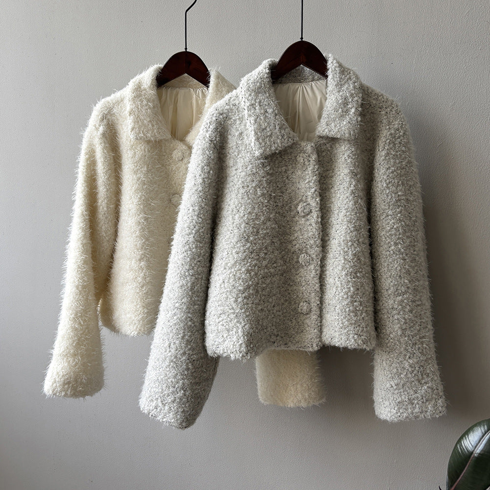 【Y8722】實拍高質感白鴨絨羊毛小香羊羔毛外套（白鴨絨90%)251106