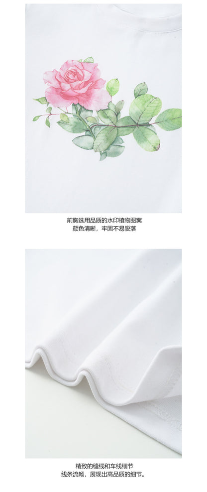 【H5240】實拍夏季玫瑰印花舒適棉T恤250506