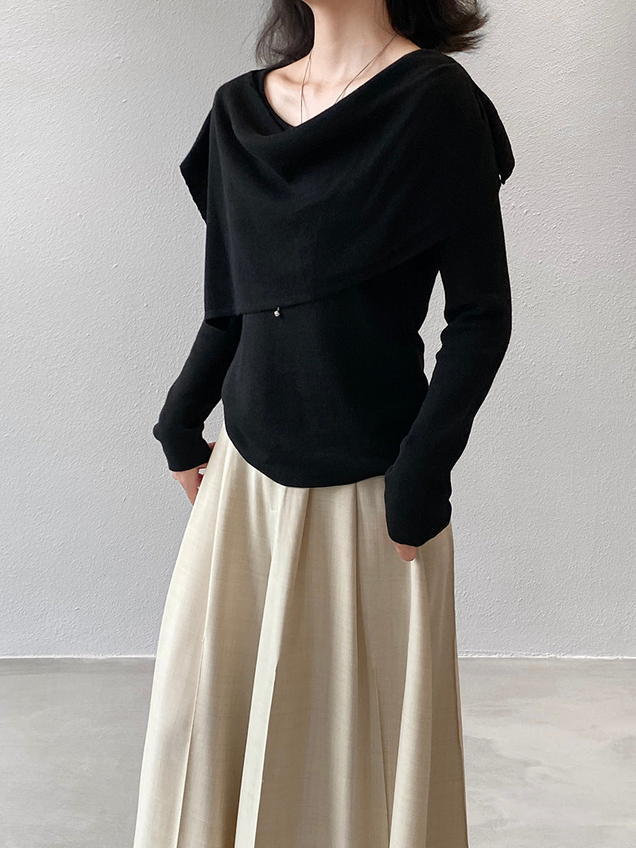 【cim396】實拍慵懶蕩領假2件披肩針織毛衣251030