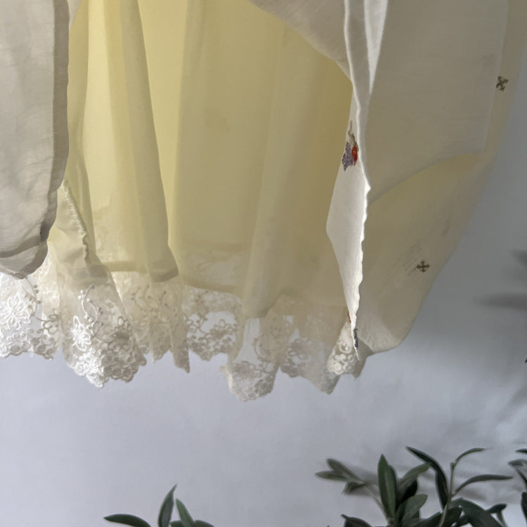 【LD11398】溫柔甜美仙女系🌸韓系氣質刺繡綁帶一字領短袖上衣/襯衫260720