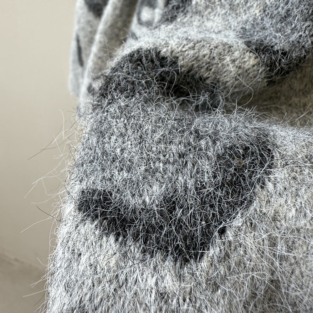 【YP2598】 實拍秋冬慵懶豹紋開衫毛衣+圍巾（含羊毛3%)251023