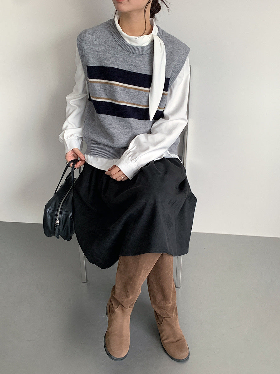 【LD3194】實拍秋冬個性立領飄帶襯衫251110