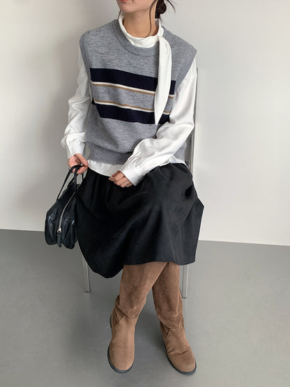 【LD3194】實拍秋冬個性立領飄帶襯衫251110