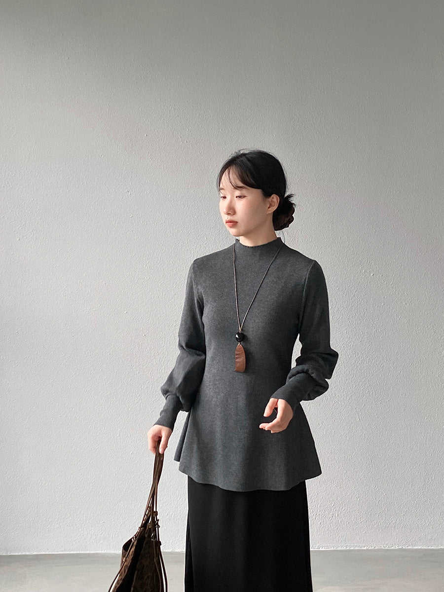 【cimz6652】實拍氣質半高領/V領燈籠袖極簡氣質針織衫251128