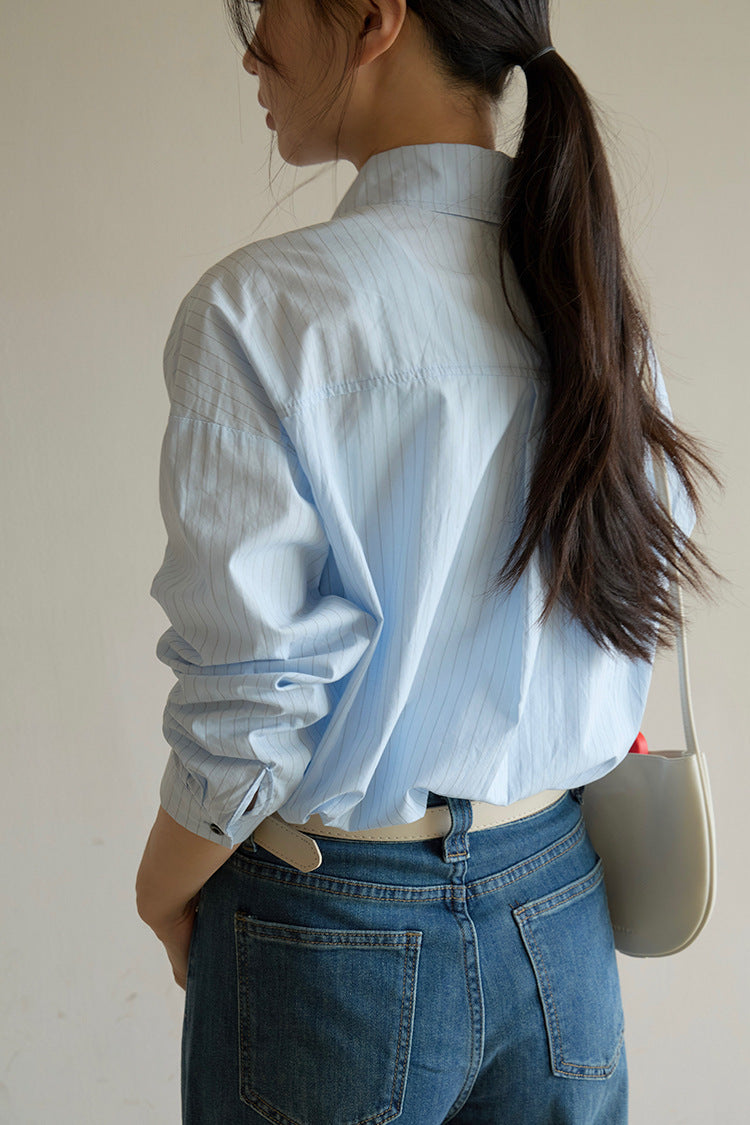 【LD003】實拍中性棉100氣質寬鬆條紋襯衫251103