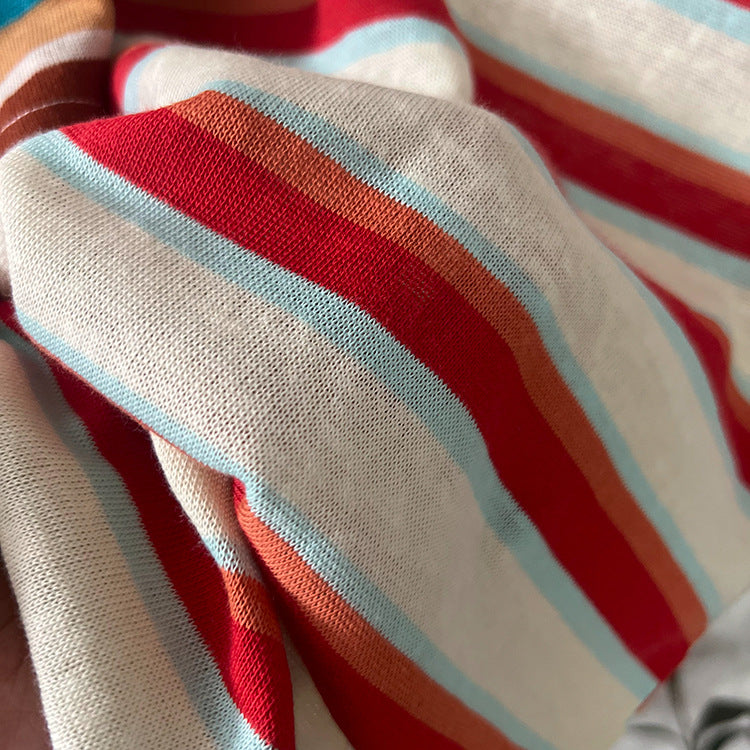 【LD11397】韓系舒適棉感🌟立體刺繡字母條紋圓領短袖T恤260720