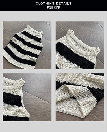 【cimYL869】韓系簡約時髦✨撞色條紋鏤空繞頸細肩帶針織背心260723