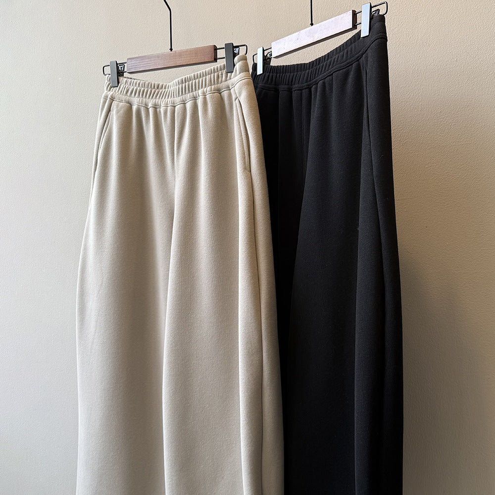 【Y82672】 實拍簡約寬鬆加絨保暖闊腿衛褲251023