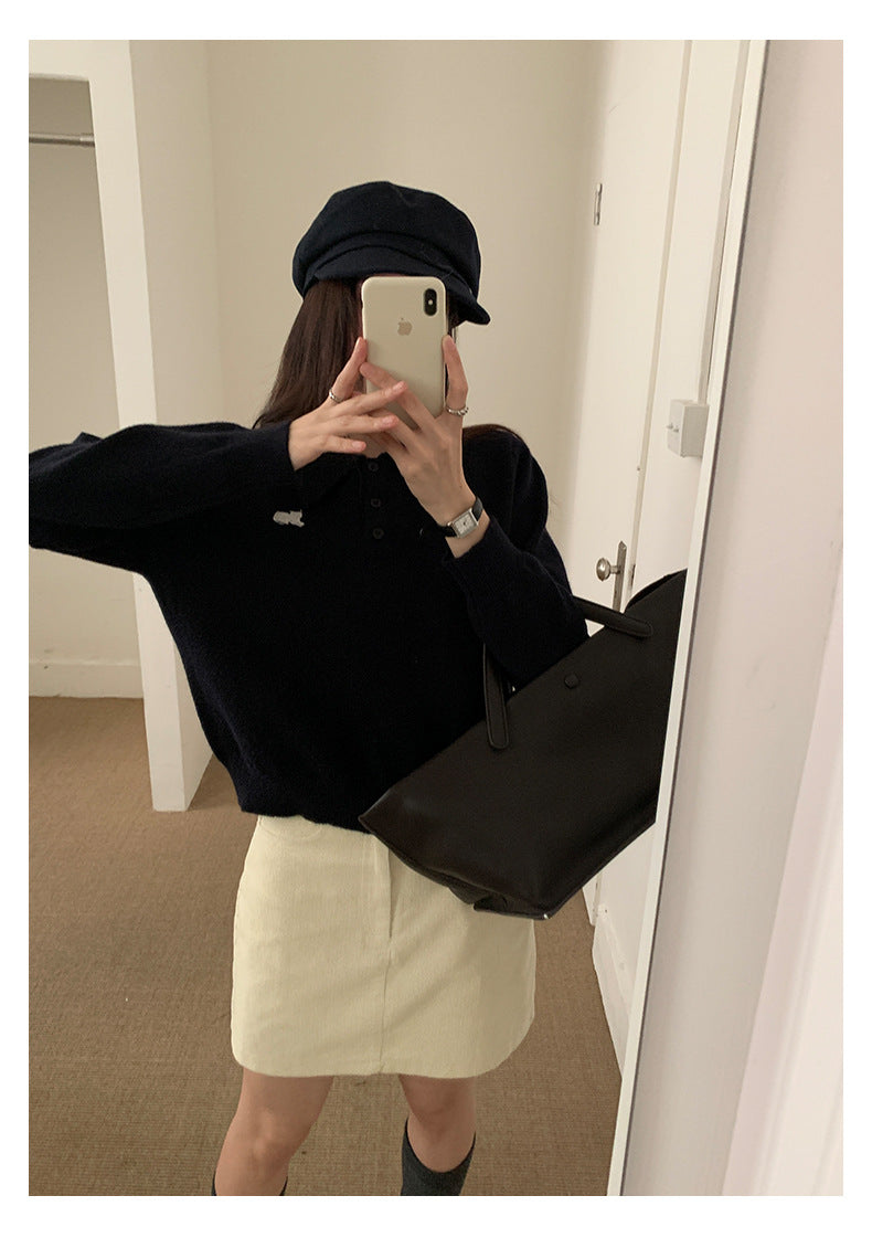 【H564】實拍貓咪刺繡Polo針織衫251021