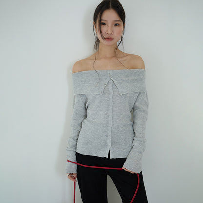 【LD11161】實拍氣質女神款！羊毛6%露肩長袖排扣針織衫260309