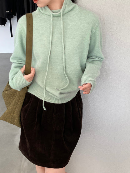 【cimz1374】實拍極簡淨色高領抽繩針織毛衣251120