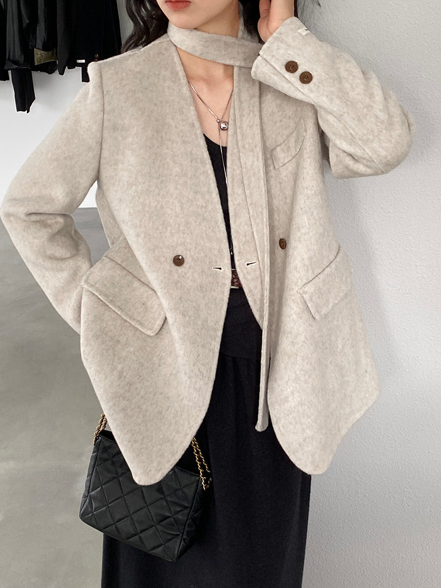 【cimz809】實拍復古雙面羊毛西裝外套+飄帶（羊毛100)251120