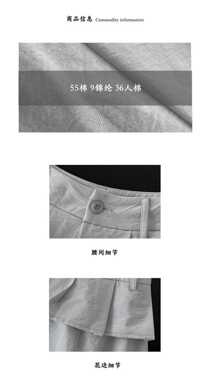 【cimz1823】實拍時尚博主😎韓系小眾花邊百褶腰頭假兩件休閒寬褲260409