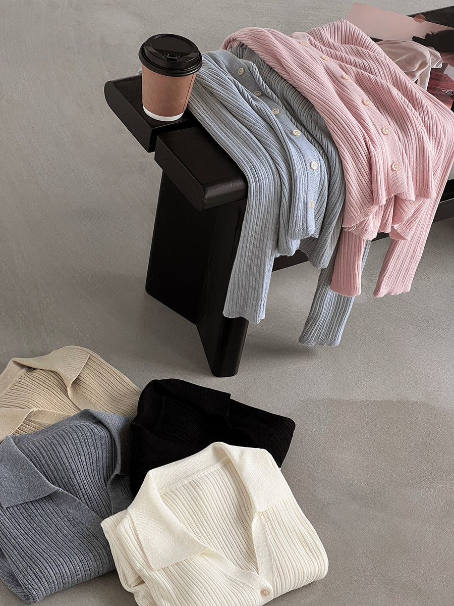 【cim6901】實拍慵懶紙片人polo領針織衫251030